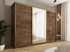Szafy Trzydrzwiowe|Szafy Do Przedpokoju></noscript>BROMARKT Szafa przesuwna 280 cm do sypialni z szufladami GOLD NEW dąb lefkas