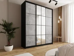 Zestawy Mebli Do Przedpokoju|Szafy Trzydrzwiowe></noscript>BROMARKT Szafa przesuwna 200 cm do sypialni z lustrem EDGE MAX beton