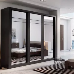 Zestawy Mebli Do Sypialni|Szafy Trzydrzwiowe></noscript>lenart. Szafa przesuwna 250 cm do sypialni z lustrem ARTI czarny