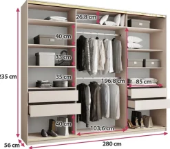 Zestawy Mebli Do Przedpokoju|Szafy Trzydrzwiowe></noscript>BROMARKT Szafa przesuwna 280 cm GOLD NEW MAX beż piaskowy