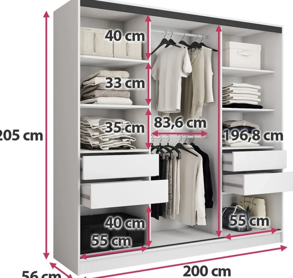 Zestawy Mebli Do Przedpokoju|Szafy Trzydrzwiowe>BROMARKT Szafa przesuwna 200 cm LOFT biały