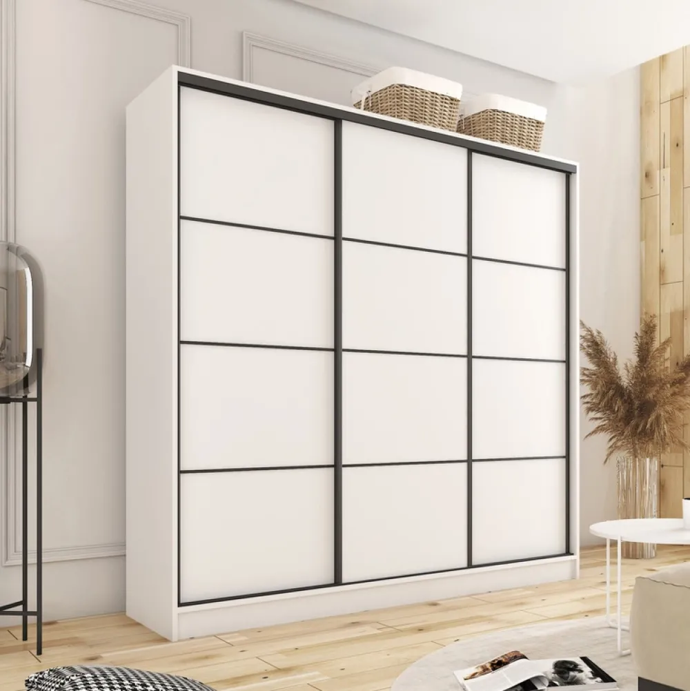 Zestawy Mebli Do Przedpokoju|Szafy Trzydrzwiowe>BROMARKT Szafa przesuwna 180 cm LOFT biały