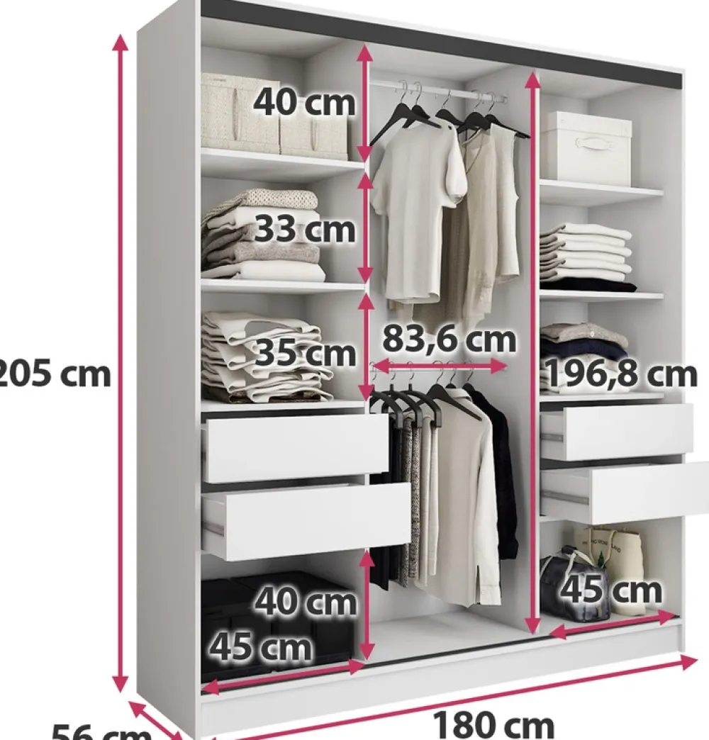 Zestawy Mebli Do Przedpokoju|Szafy Trzydrzwiowe>BROMARKT Szafa przesuwna 180 cm LOFT biały