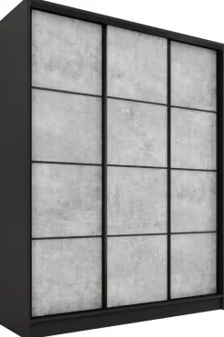 Zestawy Mebli Do Przedpokoju|Szafy Trzydrzwiowe>BROMARKT Szafa przesuwna 150 cm LOFT beton mat czarny