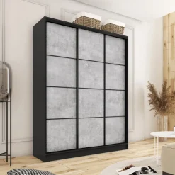 Zestawy Mebli Do Przedpokoju|Szafy Trzydrzwiowe></noscript>BROMARKT Szafa przesuwna 150 cm LOFT beton mat czarny