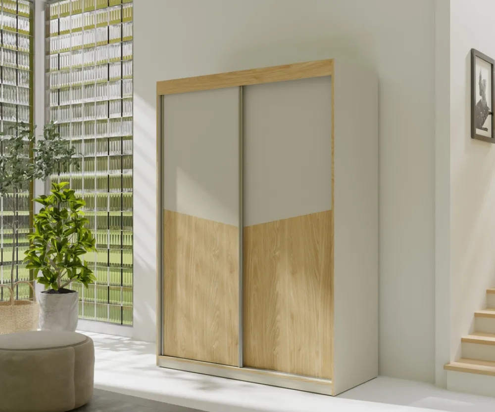 Zestawy Mebli Do Sypialni|Szafy Dwudrzwiowe>JUREK Szafa przesuwna 150 cm nowoczesna AMADEO szary beż