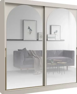 Meble Młodzieżowe|Zestawy Mebli Do Przedpokoju>JUREK Szafa przesuwna 200 cm nowoczesna owa z lustrami i złotymi uchwytami kaszmir