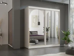 Meble Młodzieżowe|Zestawy Mebli Do Przedpokoju></noscript>JUREK Szafa przesuwna 200 cm nowoczesna owa z lustrami i złotymi uchwytami kaszmir