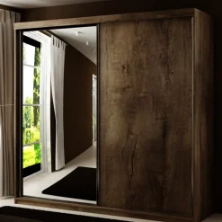 Zestawy Mebli Do Przedpokoju|Szafy Dwudrzwiowe>KIER Szafa przesuwna 200 cm z lustrem TARO jesion ciemny dąb jesion ciemny