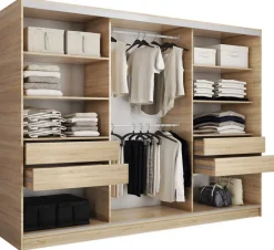 Zestawy Mebli Do Przedpokoju|Szafy Trzydrzwiowe>BROMARKT Szafa przesuwna 250 cm z lustrem TOP dąb sonoma
