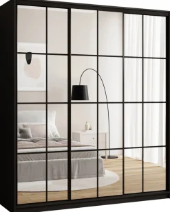 Zestawy Mebli Do Przedpokoju|Szafy Trzydrzwiowe>BROMARKT Szafa przesuwna 180 cm z lustrem i półkami do sypialni OPTICA