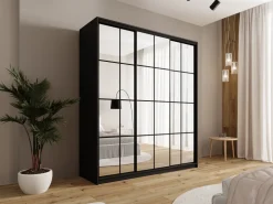 Zestawy Mebli Do Przedpokoju|Szafy Trzydrzwiowe></noscript>BROMARKT Szafa przesuwna 180 cm z lustrem i półkami do sypialni OPTICA