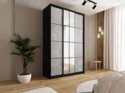 Zestawy Mebli Do Przedpokoju|Szafy Trzydrzwiowe></noscript>BROMARKT Szafa przesuwna 150 cm z lustrem i drążkami do sypialni EDGE MAX