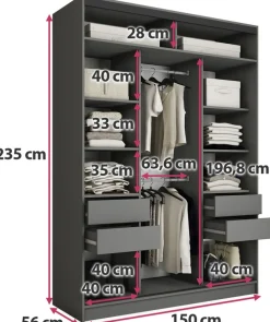 Zestawy Mebli Do Przedpokoju|Szafy Trzydrzwiowe></noscript>BROMARKT Szafa przesuwna 150 cm z lustrem i drążkami do sypialni EDGE MAX