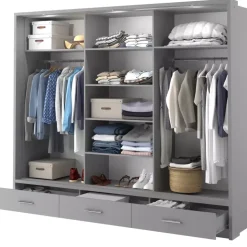 Zestawy Mebli Do Sypialni|Zestawy Mebli Do Przedpokoju></noscript>lenart. Szafa przesuwna 250 cm z lustrem szuflady półki drążki ARTI szary