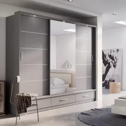 Zestawy Mebli Do Sypialni|Zestawy Mebli Do Przedpokoju></noscript>lenart. Szafa przesuwna 250 cm z lustrem szuflady półki drążki ARTI szary