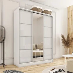 Zestawy Mebli Do Przedpokoju|Szafy Trzydrzwiowe></noscript>BROMARKT Szafa przesuwna 180 cm z lustrem TOP biały połysk