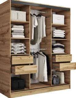 Szafy Trzydrzwiowe|Szafy Do Przedpokoju>BROMARKT Szafa przesuwna 150 cm z lustrem i szufladami EDGE dąb wotan