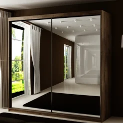 Szafy Dwudrzwiowe|Szafy Z Lustrem>KIER Szafa przesuwna 200 cm z lustrem TARO jesion ciemny dąb jesion ciemny