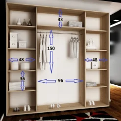 Zestawy Mebli Do Przedpokoju|Szafy Do Przedpokoju></noscript>KIER Szafa przesuwna 200 cm z lustrem TARO jesion ciemny dąb jesion ciemny