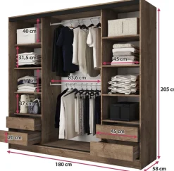 Szafy Trzydrzwiowe|Szafy Do Przedpokoju></noscript>BROMARKT Szafa przesuwna 180 cm z lustrem do sypialni BEST dąb lefkas