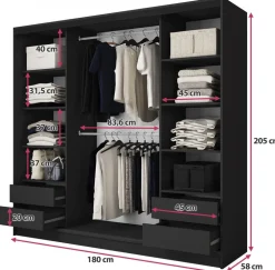 Szafy Trzydrzwiowe|Szafy Do Przedpokoju></noscript>BROMARKT Szafa przesuwna 180 cm z lustrem do sypialni BEST dąb artisan