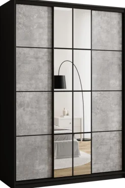 Zestawy Mebli Do Przedpokoju|Szafy Trzydrzwiowe>BROMARKT Szafa przesuwna 150 cm z lustrem do sypialni EDGE beton