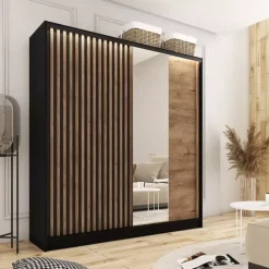 Zestawy Mebli Do Przedpokoju|Szafy Trzydrzwiowe></noscript>BROMARKT Szafa przesuwna 180 cm z lustrem LAMEL 3D