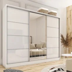 Zestawy Mebli Do Przedpokoju|Szafy Trzydrzwiowe></noscript>BROMARKT Szafa przesuwna 280 cm z lustrem TOP biały połysk
