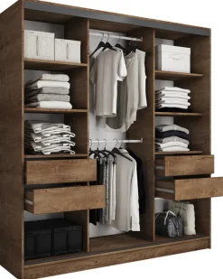 Szafy Trzydrzwiowe|Szafy Do Przedpokoju>BROMARKT Szafa przesuwna 180 cm z lustrem i półkami EDGE dąb lefkas