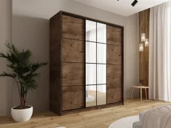 Szafy Trzydrzwiowe|Szafy Do Przedpokoju></noscript>BROMARKT Szafa przesuwna 180 cm z lustrem i półkami EDGE dąb lefkas