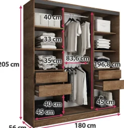 Szafy Trzydrzwiowe|Szafy Do Przedpokoju></noscript>BROMARKT Szafa przesuwna 180 cm z lustrem i półkami EDGE dąb lefkas