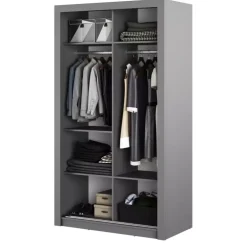 Zestawy Mebli Do Sypialni|Szafy Dwudrzwiowe></noscript>lenart. Szafa przesuwna 120 cm z lustrem szara półki drążki ARTI szary