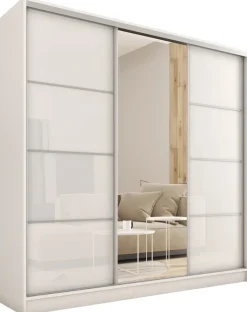 Zestawy Mebli Do Przedpokoju|Szafy Trzydrzwiowe>BROMARKT Szafa przesuwna 200 cm z lustrem TOP biały połysk