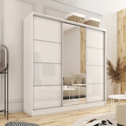 Zestawy Mebli Do Przedpokoju|Szafy Trzydrzwiowe></noscript>BROMARKT Szafa przesuwna 200 cm z lustrem TOP biały połysk