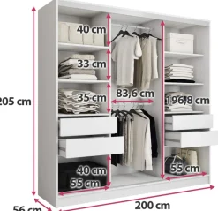Zestawy Mebli Do Przedpokoju|Szafy Trzydrzwiowe></noscript>BROMARKT Szafa przesuwna 200 cm z lustrem TOP biały połysk