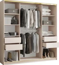 Zestawy Mebli Do Przedpokoju|Szafy Trzydrzwiowe>BROMARKT Szafa przesuwna 200 cm z szufladami GOLD NEW beż piaskowy