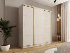 Zestawy Mebli Do Przedpokoju|Szafy Trzydrzwiowe></noscript>BROMARKT Szafa przesuwna 200 cm z szufladami GOLD NEW beż piaskowy