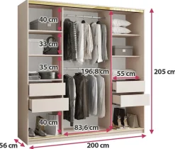 Zestawy Mebli Do Przedpokoju|Szafy Trzydrzwiowe></noscript>BROMARKT Szafa przesuwna 200 cm z szufladami GOLD NEW beż piaskowy