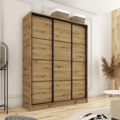 Zestawy Mebli Do Przedpokoju|Szafy Trzydrzwiowe></noscript>BROMARKT Szafa przesuwna 150 cm LOFT dąb artisan