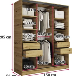 Zestawy Mebli Do Przedpokoju|Szafy Trzydrzwiowe></noscript>BROMARKT Szafa przesuwna 150 cm LOFT dąb artisan