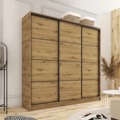 Zestawy Mebli Do Przedpokoju|Szafy Trzydrzwiowe></noscript>BROMARKT Szafa przesuwna 180 cm LOFT dąb artisan