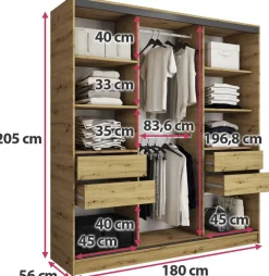 Zestawy Mebli Do Przedpokoju|Szafy Trzydrzwiowe></noscript>BROMARKT Szafa przesuwna 180 cm LOFT dąb artisan