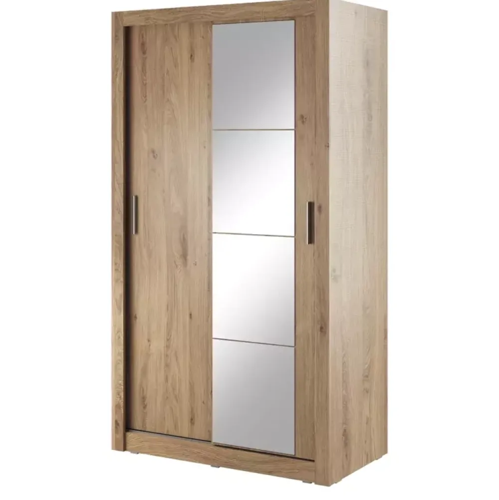 Szafy Przesuwne>lenart. Szafa przesuwna do pokoju 120 cm lustro półki drążki ARTI dąb shetland