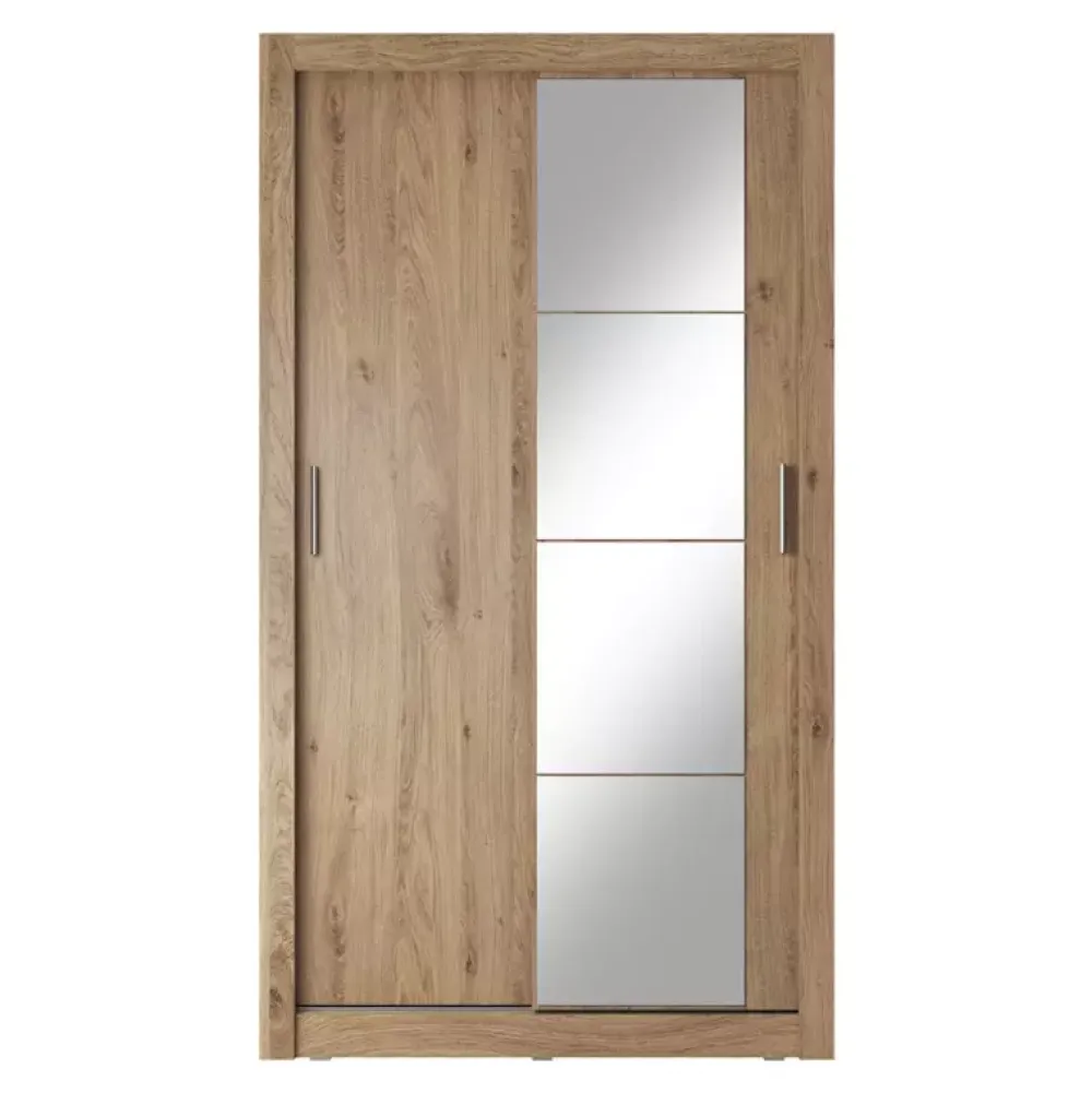 Szafy Przesuwne>lenart. Szafa przesuwna do pokoju 120 cm lustro półki drążki ARTI dąb shetland