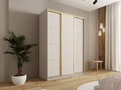 Zestawy Mebli Do Przedpokoju|Szafy Trzydrzwiowe></noscript>BROMARKT Szafa przesuwna do przedpokoju 150 cm GOLD NEW beż piaskowy