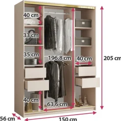 Zestawy Mebli Do Przedpokoju|Szafy Trzydrzwiowe></noscript>BROMARKT Szafa przesuwna do przedpokoju 150 cm GOLD NEW beż piaskowy
