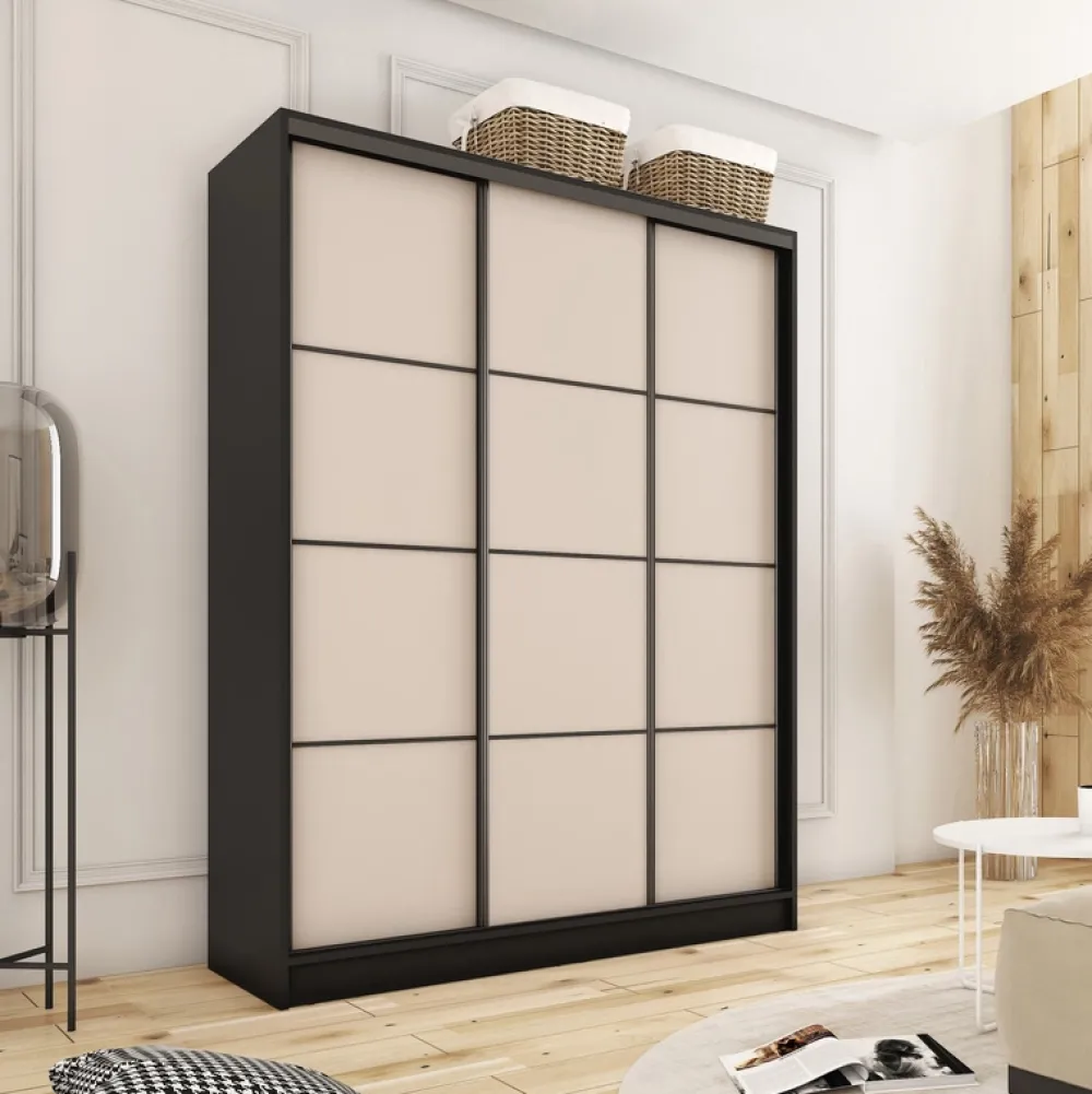 Zestawy Mebli Do Przedpokoju|Szafy Trzydrzwiowe>BROMARKT Szafa przesuwna do przedpokoju 180 cm LOFT beż piaskowy