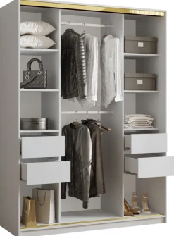 Zestawy Mebli Do Przedpokoju|Szafy Trzydrzwiowe>BROMARKT Szafa przesuwna do przedpokoju 150 cm GOLD NEW biały