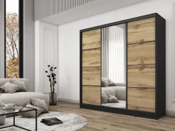 Zestawy Mebli Do Przedpokoju|Szafy Trzydrzwiowe></noscript>BROMARKT Szafa przesuwna do sypialni 180 cm z lustrem BEST półki szuflady